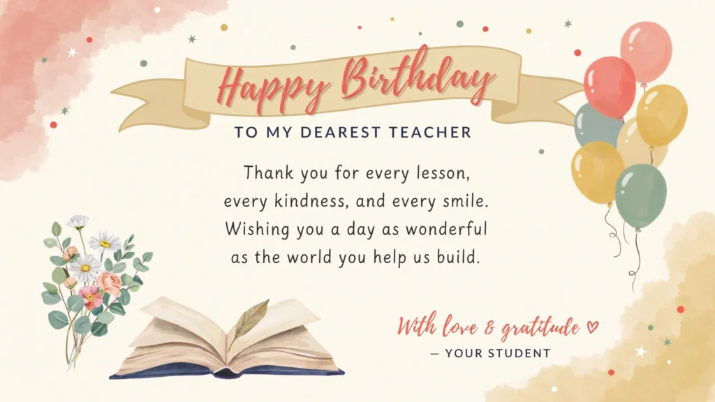 Celebration Birthday Wishes for Teacher from Student