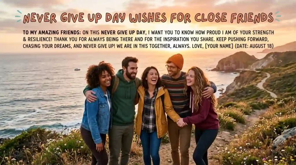 Never Give Up Day Wishes for Close Friends