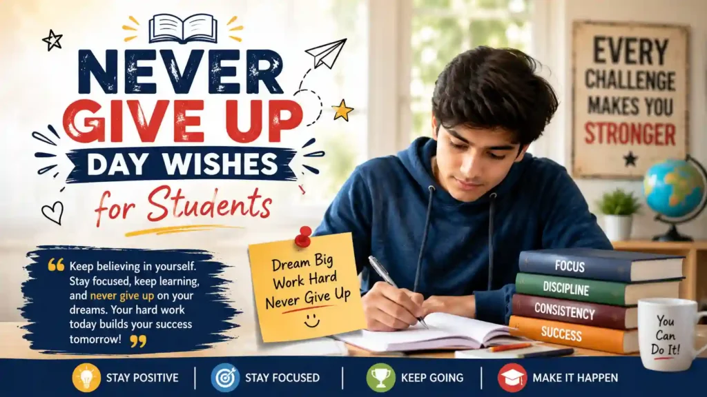 Never Give Up Day Wishes for Students