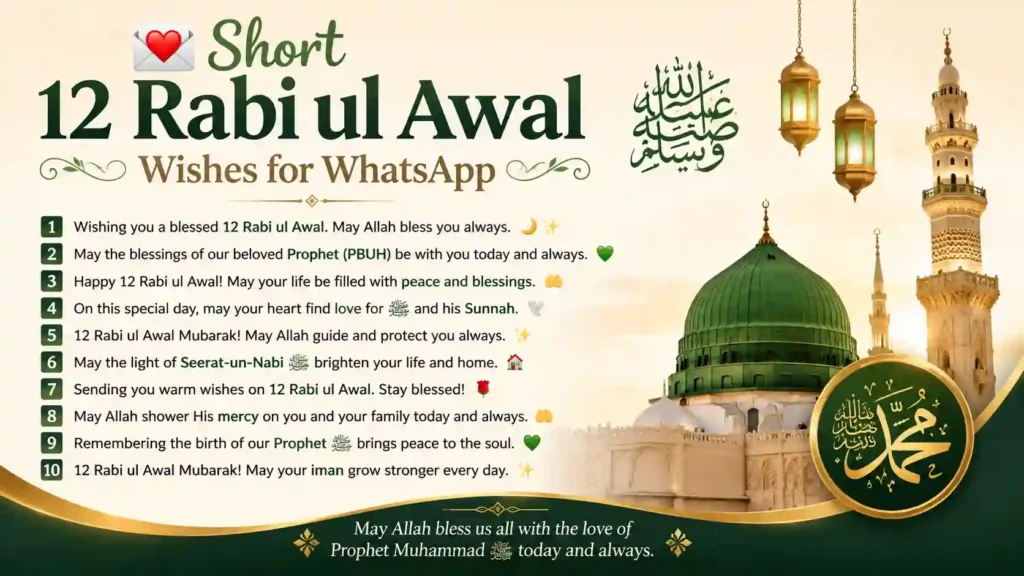 Short 12 Rabi ul Awal Wishes for WhatsApp