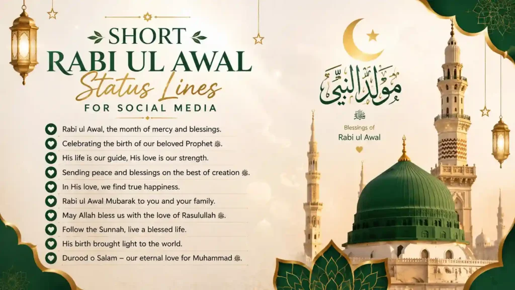 Short Rabi ul Awal Status Lines For Social Media
