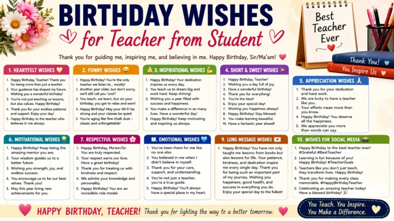 Birthday wishes for teacher from student