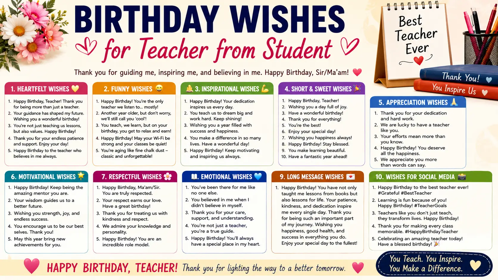 Birthday wishes for teacher from student
